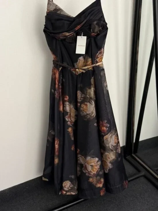 Zimmermann Floral Maxi Dress Black Cutout Belted Chic - Picture 5 of 12